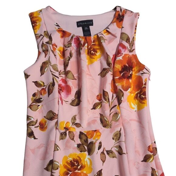 Stella & Julie Pink & Orange Floral Strapless Straight Shift Dress Size 10 - Picture 2 of 8
